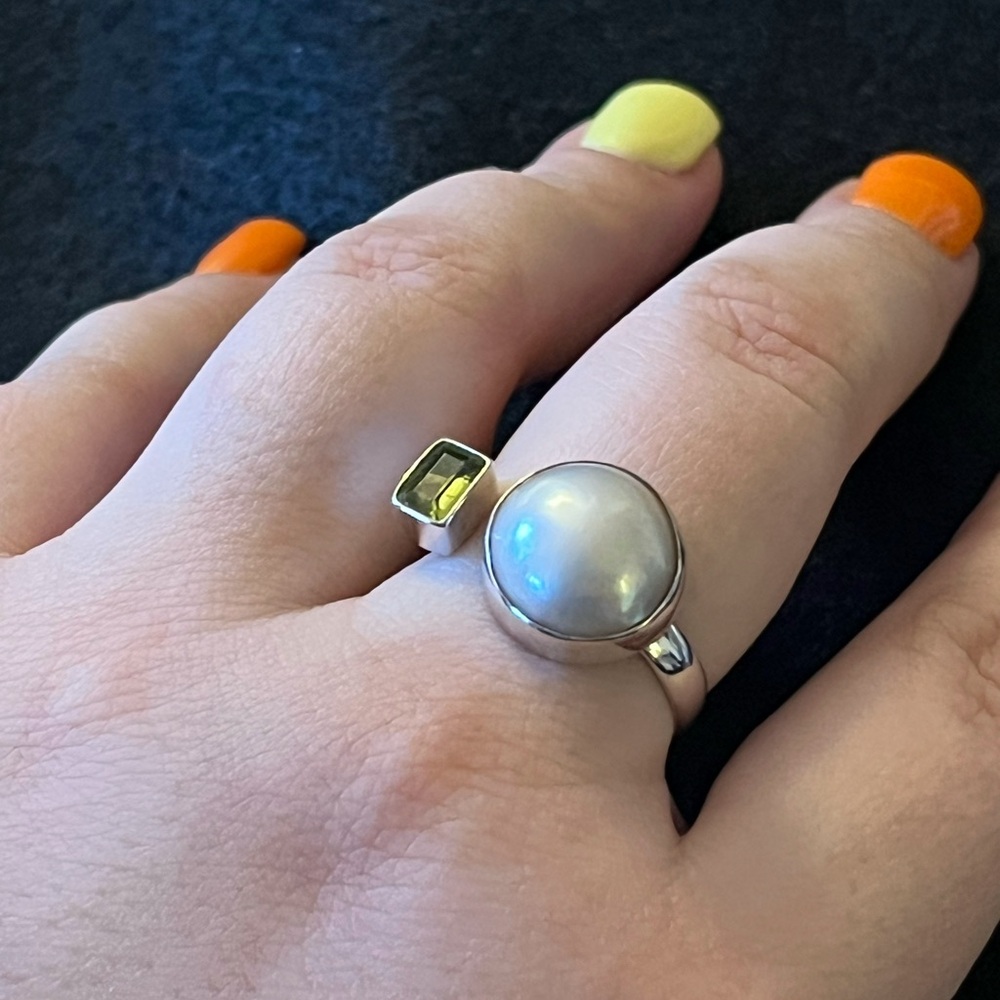 Pearl and Peridot Sterling Silver Ring